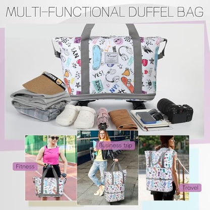 VOOWO Rolling Duffel Bag with Wheels - Foldable Expandable Duffle Bag with Wheels for Travel, Rolling Luggage Bag Carry On Bag with Wheel, Large Rolling Backpack Weekend Bag for Men Women (White) - color: White
