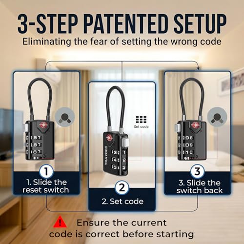 TRAVOCE TSA Approved Luggage Locks - Heavy Duty 3 Digit Combination Cable Lock, Search Alert for Suitcases, Backpacks, Golf Bags, Tents, Violin and Camera Cases, 1 Pack, Black - color: Black 1 Pack