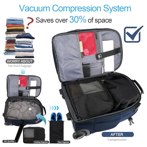 Backpack with wheels,rolling backpack with 2 Packing Cubes,compression bags for travel,Water-Resistant Carry-On Luggage,Business and Commuting (Blue) - color: Blue