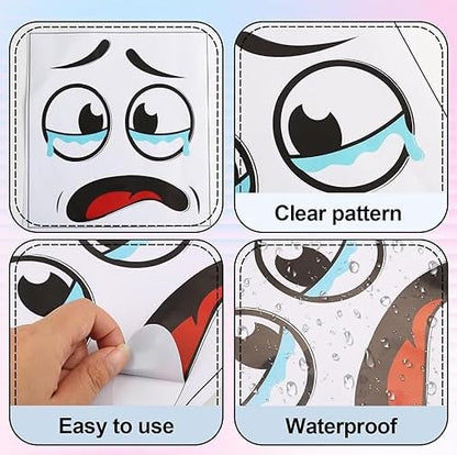 8Pcs Funny Trash Can Stickers, 4 Sheets Cartoon Face Decals, Self-Adhesive Waterproof Decorative Stickers for Trash Can, Toilet and Refrigerator