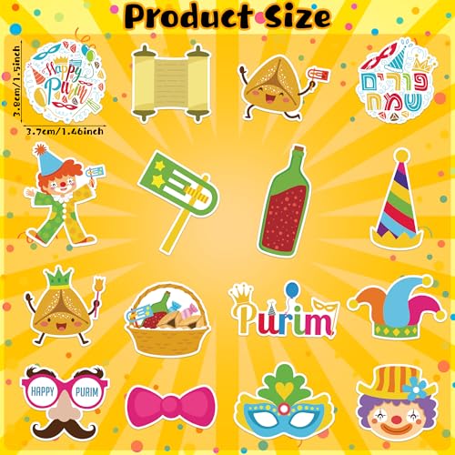 CNhoqc Happy Purim Sticker Roll - 1000 Pcs Cartoon Chag Purim Sameach Hamantaschen Gragger Waterproof Vinyl Reusable Laptop Stickers Coloring Book Scrapbook Water Bottle Page Activity Pad Party Favors - style: Cartoon Happy Purim