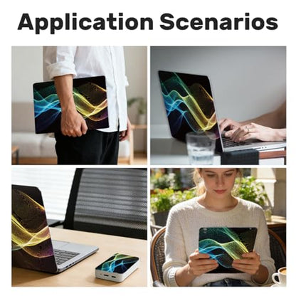 3Pcs Abstract Neon Laptop Skin Sticker Light Wave Universal Removable Vinyl Stickers Fits for 12.1 13 14 15.6 16 Inch Waterproof Notebook Decal Cover Gift - color: black and colorful yellow
