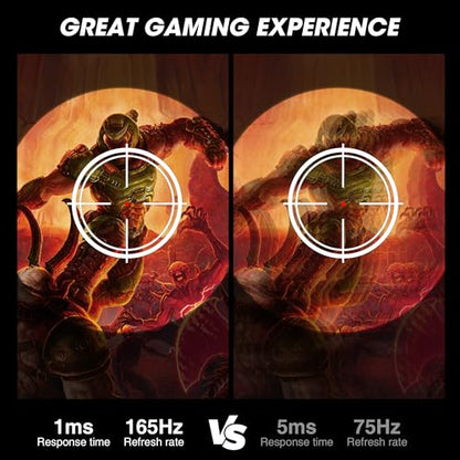 KOORUI Gaming Monitor, QHD 24" Nano IPS Display, 1440P 165Hz Computer Monitor, 1ms 2K PC Screen, 100% sRGB, Adaptive Sync, Height/Tilt/Pivot Adjustment, HDMI, DisplayPort, GP01 - size: 24"/QHD/165Hz