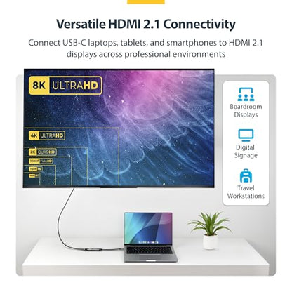 StarTech USB-C to HDMI 2.1 Adapter, 8K 60Hz or 4K 120Hz, HDR10+, USB4 | MacBook Pro/Air, iPad Pro, Pixelbook, Dell XPS, Pro/Max/Ultra do 8K 60Hz, 20cm cable - style: 8K60