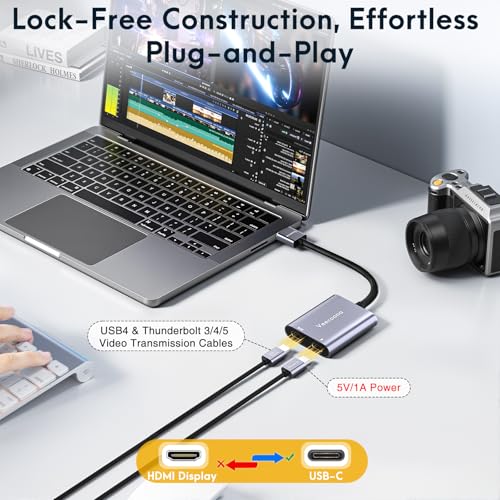 HDMI to USB C Adapter 4K 60Hz Portable Monitor, Unidirectional HDMI Male (Source) to USB C Female (Display) Adapter for AR Glasses XREAL One、Air 2 Pro/VITURE Pro/RayNeo Air 2s/Rokid,Switch,PS4/5,Xbox