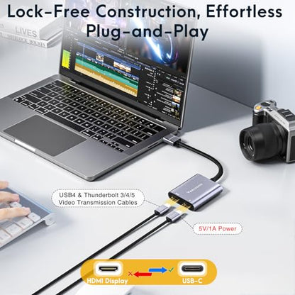 HDMI to USB C Adapter 4K 60Hz Portable Monitor, Unidirectional HDMI Male (Source) to USB C Female (Display) Adapter for AR Glasses XREAL One、Air 2 Pro/VITURE Pro/RayNeo Air 2s/Rokid,Switch,PS4/5,Xbox