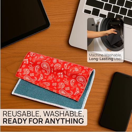Microfiber Wholesale Quick Cloth Glasses Cleaning Cloth 8x8 Paisley Red | 1-Pack with Case | Double-Sided Lens Cleaner for Eyeglasses, Camera & Screens | Reusable Microfiber Glass Polishing Cloths - color: Red Paisley, size: 8"x8"