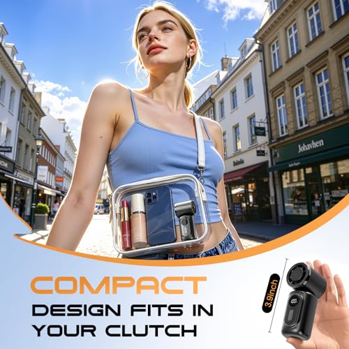 Portable Clip-On Mini Fan Handheld Turbo Fan 180° Rotating 3000mAh 5-speed | Handheld Mini Fan with LED Display, 14500 RPM Rechargeable Stroller Fan for Travel, Camping, Game day & Office - color: black
