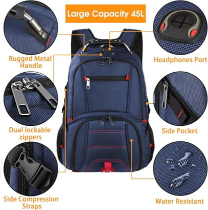 LTINVECK Travel Laptop Backpack,Extra Large Backpack for Men,Big 17 Inch Computer bag Tech Backpack - color: Full Blue