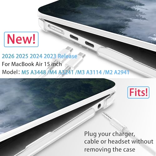 Mektron for 2026/2025/2024/2023 MacBook Air 15 INCH M5 A3448 /M4 A3241 /M3 A3114 /M2 A2941 Case, Printed Plastic Hard Shell Cover with 15.3" Liquid Retina Display Touch ID, Fir Forest - color: Fir Forest