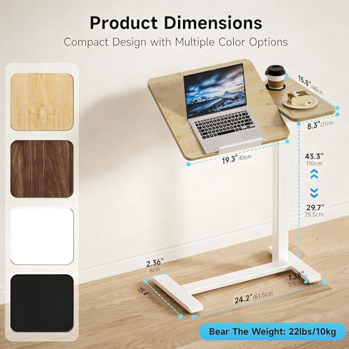 BIZUM Overbed Rolling Table with Adjustable Tilt Top Mobile Bedside Desk with Hidden Wheels Pneumatic Height Adjustable Laptop & Meal Table for Home and Hospital Use(27.6x15.8, Maple) - color: Maple