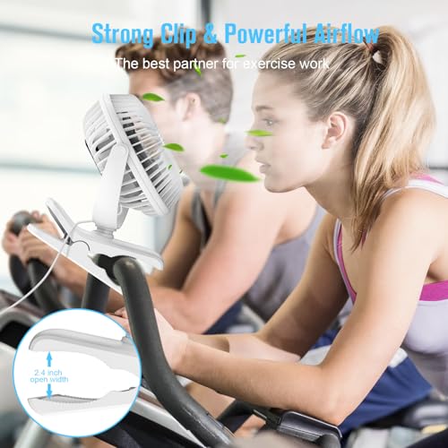 HONYIN 720° Rotation Small Desk, Hang & Clip on Fan by USB Plug In | Sturdy Clamp, 3 Speeds, Quiet Little Personal Cooling Fan for Bedroom Office Desktop Treadmill - color: White
