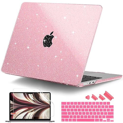 DONGKE Compatible with MacBook Air 13 inch Case M5 M4 M3 M2 2026 2025 2024-2022 A3449 A3240 A3113 A2681, Glitter Bling Plastic Hard Shell & Keyboard Cover for MacBook Air 13.6 inch, Sparkly Pink - color: Sparkly Pink
