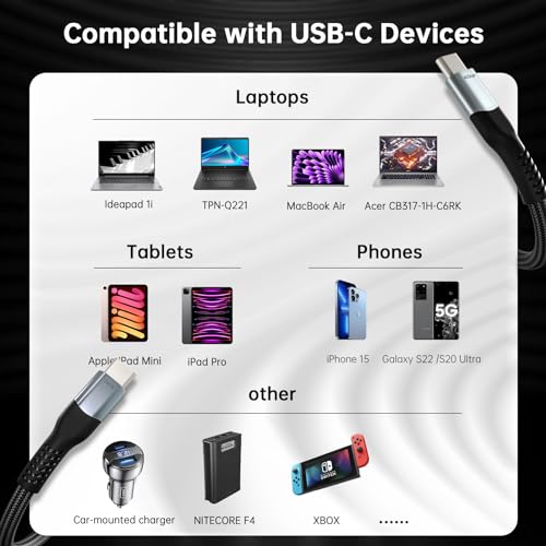 240W USB 4 Cable 3.3ft, Supports 8K@60Hz HD Display & 40Gbps Data Transfer, USB C to USB C Fast Charging for iPhone 15/Pro/Plus/Pro Max, Samsung Galaxy, Hub, Docking Station, Monitors and More - size: 3.3FT