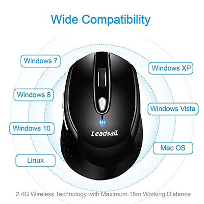 Leadsail Wireless Laptop Mouse, 2.4G Slim Portable, Less Noise, 6 Buttons, USB for Windows/Mac/Laptops - color: Black