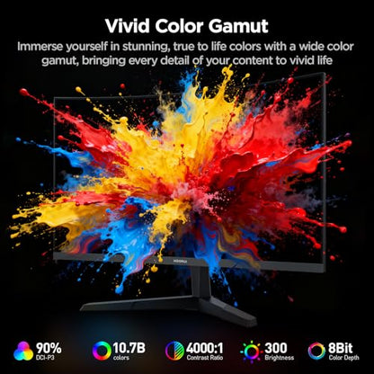 KOORUI 27 Inch Curved Gaming Monitor QHD 180Hz, 1ms 1500R VA Display | 2560×1440 Monitor, Adaptive Sync, 4000:1 Contrast, 90% DCI-P3, Eye Care, HDMI×2 and DP, VESA, FPS & Console Gaming - size: 27inch 180Hz/QHD/Curved