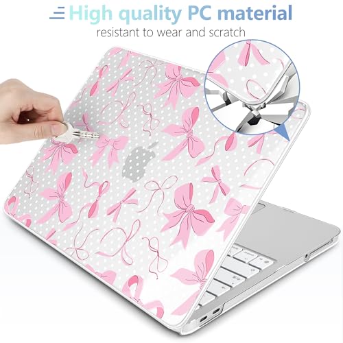 MEEgoodo Printed Case for New MacBook Neo 13 inch 2026 Release(Fit Model A3404), Laptop Hard Shell Cases with Keyboard Skin & Screen Protector & Webcam Covers, White Polka Dots& Cute Bows - color: White Polka Dots& Cute Bows