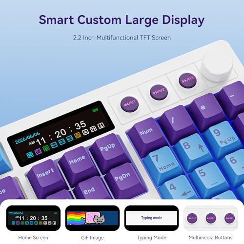 BOYI K104Pro Creamy Mechanical Gaming Keyboard,2.2" Smart Screen&Media Knob,QMK/VIA Programmable Tri-Mode BT/2.4GHz/USB-C 100% Full Size Gasket Mounted Hot Swap RGB Keyboard for PC Mac(White Joker) - color: White Joker