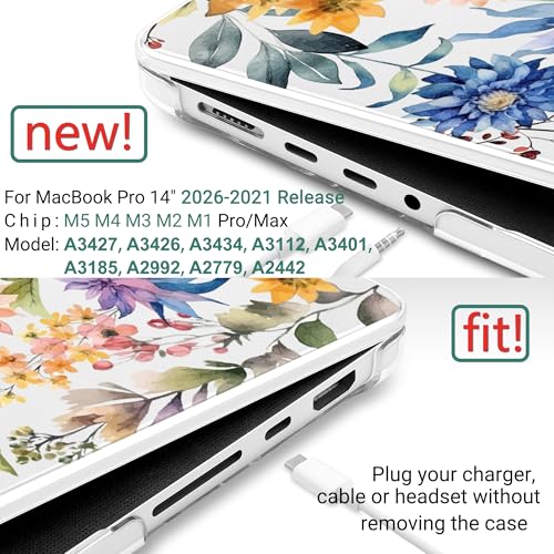 TWOLSKOO Compatible with MacBook Pro 14 inch Case M5 2026 2025-2021 Release M4 M3 M2 M1 Pro/Max Chip, Plastic Hard Shell & Keyboard Cover & Screen Protector & Trackpad Film, Beautiful Flowers - color: Beautiful Flowers
