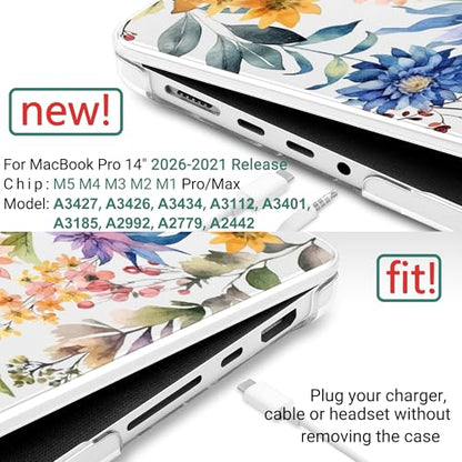 TWOLSKOO Compatible with MacBook Pro 14 inch Case M5 2026 2025-2021 Release M4 M3 M2 M1 Pro/Max Chip, Plastic Hard Shell & Keyboard Cover & Screen Protector & Trackpad Film, Beautiful Flowers - color: Beautiful Flowers