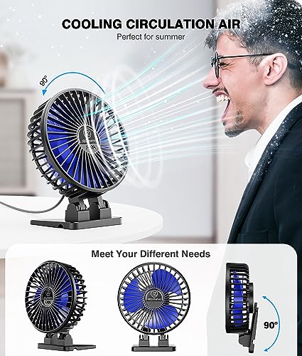 JZCreater USB Desk Fan, Mini Fan Portable, 3 Speeds Desktop Table Cooling Fans, Plug in Power, Rotation Strong Wind, Quiet Personal Small Fan for Home Desktop Office Travel Bedroom, Black (2Pack) - color: Black 2Pack
