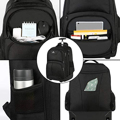 MATEIN Rolling Backpack, 17 inch Water Resistant Wheeled Laptop Backpack, Carry on Luggage Business Bag, Overnight College Computer Bag Trolley Suitcase for Men Women Adults to Travel, Black | Backpack with Wheels, 17 inch Laptop Backpack, 36 L Main Compa