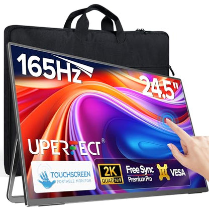UPERFECT QLED Portable Monitor Touchscreen 24.5'' 165Hz Gaming Monitor 2K 125% sRGB 2000:1, FreeSync 0.1ms, Built-in 180° Adjustable Stand/VESA, USB-C HDMI Second Screen for Laptop PC Game Console - size: 24.5"