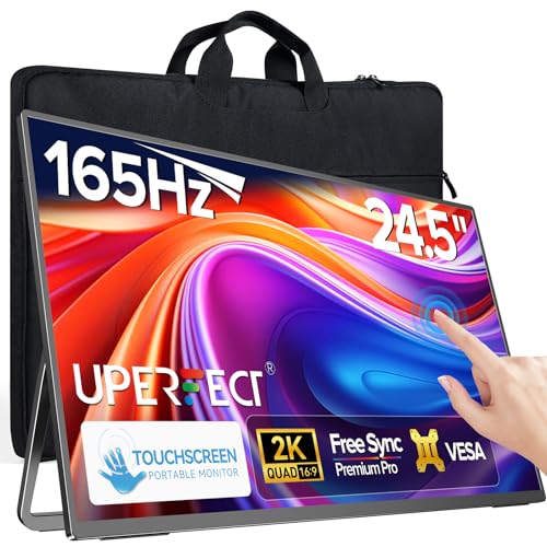 UPERFECT QLED Portable Monitor Touchscreen 24.5'' 165Hz Gaming Monitor 2K 125% sRGB 2000:1, FreeSync 0.1ms, Built-in 180° Adjustable Stand/VESA, USB-C HDMI Second Screen for Laptop PC Game Console - size: 24.5"