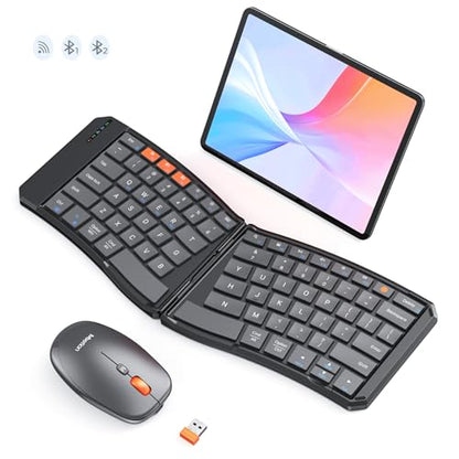 MEETION Ergonomic Foldable Keyboard and Mouse, Portable Bluetooth Keyboard and Mouse for Business Travel, Ultra-Thin Folding Wireless Keyboard Mouse for Windows/Mac/iOS/Andriod, C9880 - color: C9880 Black