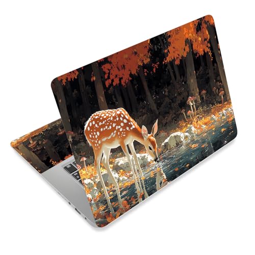 Laptop Skin Sticker Decal for 12 13 13.3 14 15 15.6 in, Universal Vinyl Waterresistant Protector Cover for Notebook PC Netbook, Computer Decor for Women Girls Fall Forest Deer - color: Fall Forest Deer