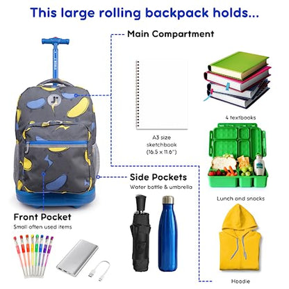 J World Sunrise Kids Rolling Backpack with Wheels for Girls Boys, Roller Bookbag for School, 18 x 13 x 9 Inches, Liteboard - color: Lightboard
