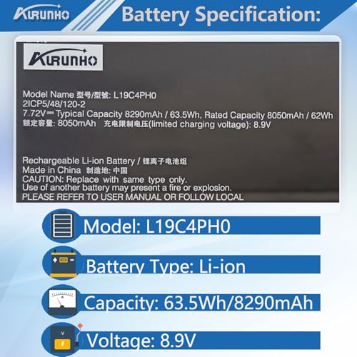 L19C4PH0 63.5Wh Laptop Battery Replacement for Lenovo Yoga Slim 9 14ITL5 Series L19M4PH0 SB10Y75087 5B10Y75090 5B10Y75089 7.72V