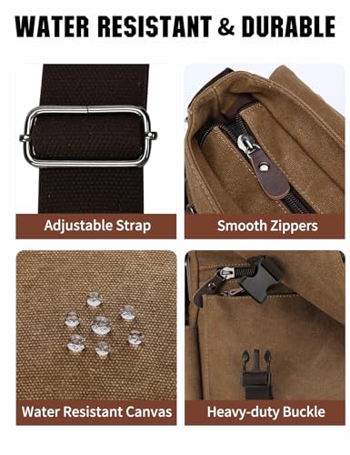 Messenger Bag for Men,Water Resistant Canvas Satchel 14 15.6 17 Inch Laptop Briefcases Business Shoulder Bag by RAVUO - color: 17 Inch-coffee