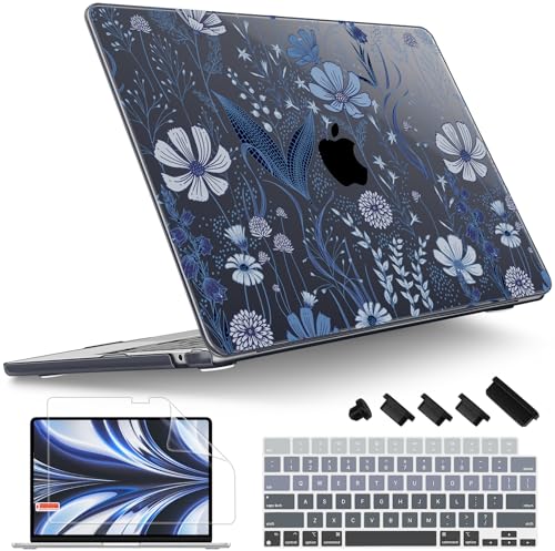 Tuiklol for MacBook Air 13 inch Case M5 2026 M4 2025 M3 2024 M2 2022 Release Model A3449 A3240 A3113 A2681,Plastic Hard Shell Cover for MacBook Air 13.6 with Touch ID, Blue Line Floral - color: Blue Line floral