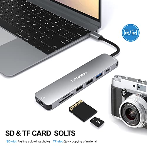 USB C HUB(8-in-1), USB C to HDMI4K60 SD/TF USB A PD, Compatible with USB C Port, USB C and 3 USB A Data Ports,SD/TF Card Reader for MacBook Pro Inch, MacBook Air and More