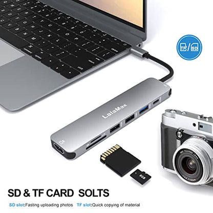 USB C HUB(8-in-1), USB C to HDMI4K60 SD/TF USB A PD, Compatible with USB C Port, USB C and 3 USB A Data Ports,SD/TF Card Reader for MacBook Pro Inch, MacBook Air and More
