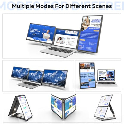 Laptop Screen Extender, 15.6'' 1080P FHD Laptop Monitor Extender with 235°Rotation Detachable Dual Monitor, Plug & Play, Triple Screen for 13"-17.3" Laptops Compatible with Mac/Wins/Android/Dex - color: Charcoal Gray