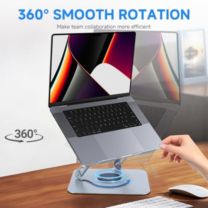 Leeboom 360° Rotating Laptop Stand, Aluminum Riser with Ergonomic Design | Adjustable ergonomic laptop holder fits 10–15.6-inch notebooks. Compatible with MacBook Air, Pro, Dell, HP, & Lenovo laptops - color: light silver