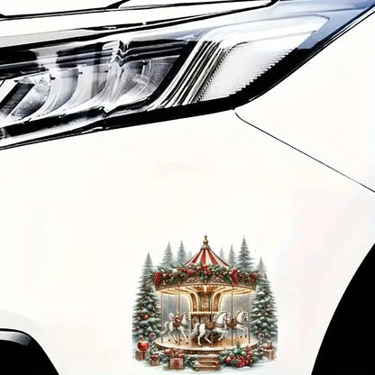 Carousel Christmas Tree PVC Vinyl Car Decals Stickers Waterproof Self-Adhesive Decals for Cars, Laptops, Trucks, Motorcycles Wall Window Luggage Scratch Cover Door Decor Sticker