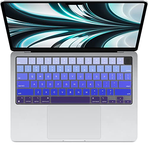 ProElife Keyboard Cover Skin for MacBook Air 13/15 Inch M5 M4, Ombre Blue | US Enter, Ultra Thin (0.26 mm), Silicone Protective Skin, Easy to Apply, Washable & Reusable, Dust-proof, Precision Molded - color: Ombre Blue