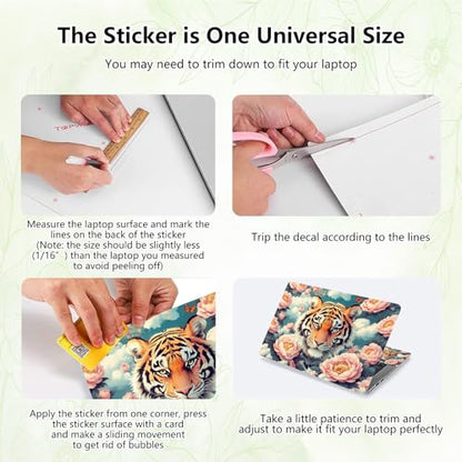 Laptop Skin Sticker Decal, Universal Reusable Vinyl Laptop Cover for 12" 13" 13.3" 14" 15" 15.4" 15.6" Notebook PC, Waterproof Scratch-Resistant with 2 Wrist Pads, Easy to Apply & Remove,Flower Tiger - color: Flower Tiger