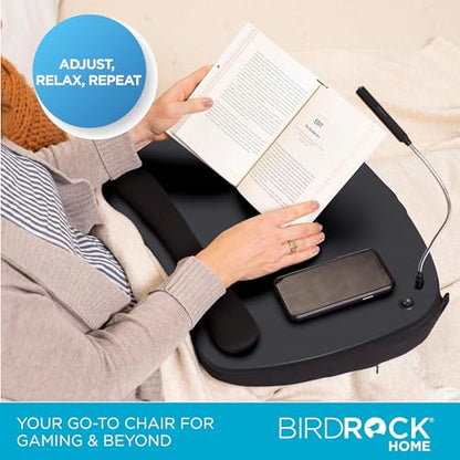 BIRDROCK HOME Oversized Lap Desk with Memory Foam Cushion - Portable w/USB Light & Wrist Rest, Ideal for Work from Home, Students & Gaming, Ergonomic Design for Comfort - Matte Black