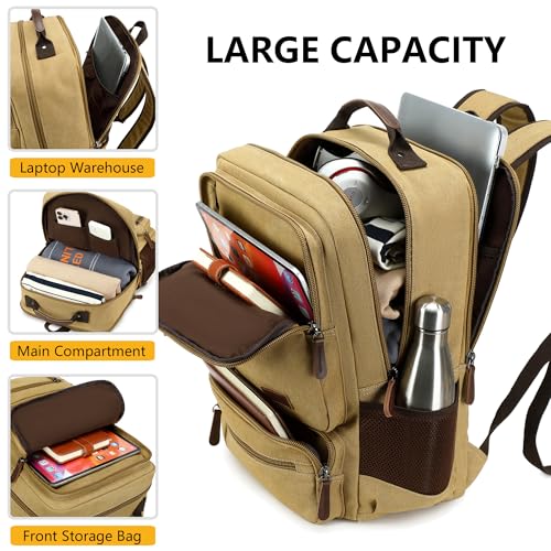 LXYGD Canvas Laptop Backpack for Men Women,Durable Travel Work Business Rucksack Bookbags Fits 15.6 Inch Notebook & Laptops,College Backpacks Computer Bag Weekender Hiking Daypack(Khaki) - color: Khaki