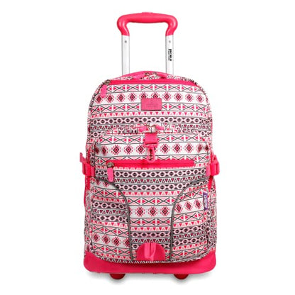 J World Lunar Rolling Backpack. Laptop Bag With Wheels. Wheeled Carry-On Travel Luggage, Skandi Pink, 19.5 x 13 x 8 Inches