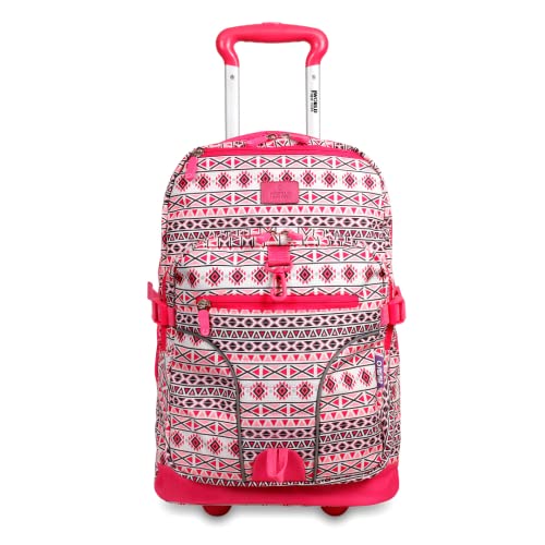 J World Lunar Rolling Backpack. Laptop Bag With Wheels. Wheeled Carry-On Travel Luggage, Skandi Pink, 19.5 x 13 x 8 Inches