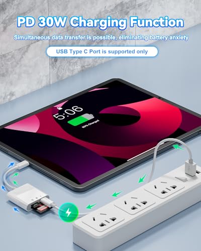USB-C SD Card Reader, SD MicroSD Reader with 30W PD Charging for iPhone | iPad/Laptop Compatible • Trail Camera Viewer • Plug & Play • SD/MicroSD Support • Photo/Video Transfer