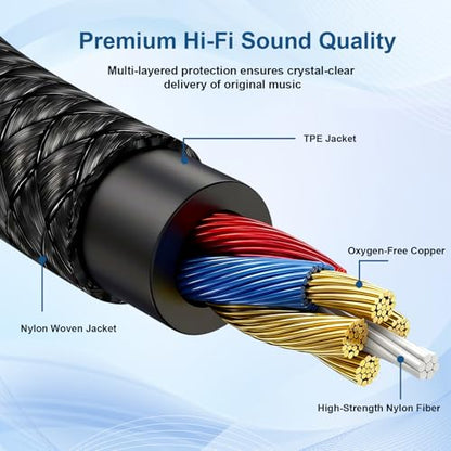 3.5mm Headphone Splitter, 1 Male to 2 Female, 11 in, Black | 24K Gold-Plated Connectors, Oxygen-Free Copper, Nylon Braided, Audio Output Only, No Mic or Inline Controls