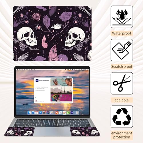 Laptop Skin Sticker 3-Piece Set,Raven Skulls | Trim-to-fit 3-piece vinyl set with one 15 x 10.6 in lid skin and two palm-rest decals for many 12-15.6 in laptops - color: Raven Skulls