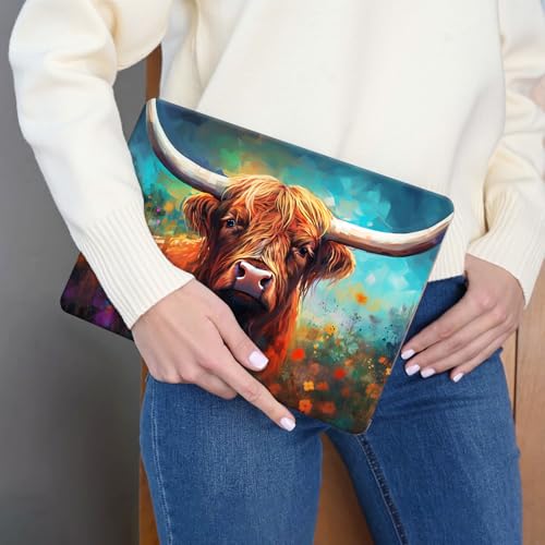 Laptop Skin Sticker 3-Piece Set,Highland Cow and Flowers | Trim-to-fit 3-piece vinyl set with one 15 x 10.6 in lid skin and two palm-rest decals for many 12-15.6 in laptops - color: Highland Cow And Flowers