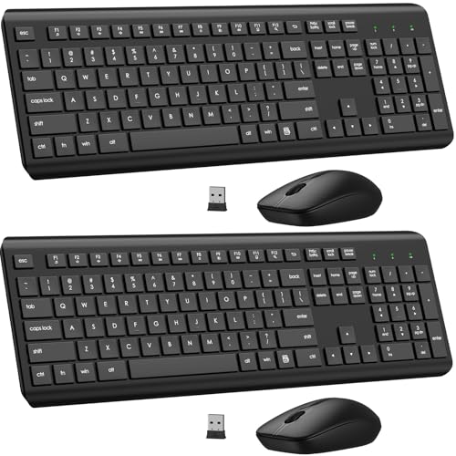 Wireless Keyboard and Mouse Combo, Full Size Silent Ergonomic Keyboard and Mouse, Long Battery Life, Optical Mouse, 2.4G Lag-Free Cordless Mice Keyboard for Computer, Mac, Laptop, PC, Window(2 Pack) - color: Black-2pack